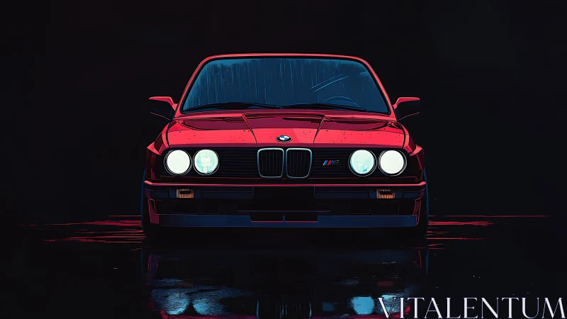 Scarlet night-run coupe staring down the neon-dark road.