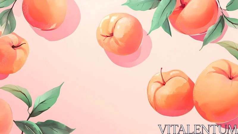 Summer peaches scattered on pastel blush canvas.