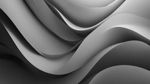 Monochrome flowing ribbons form layered abstract wave surface