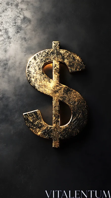 Weathered metallic dollar symbol stands against dark surface
