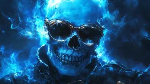Spectral blue skull portrait with thermodynamic flame optics.