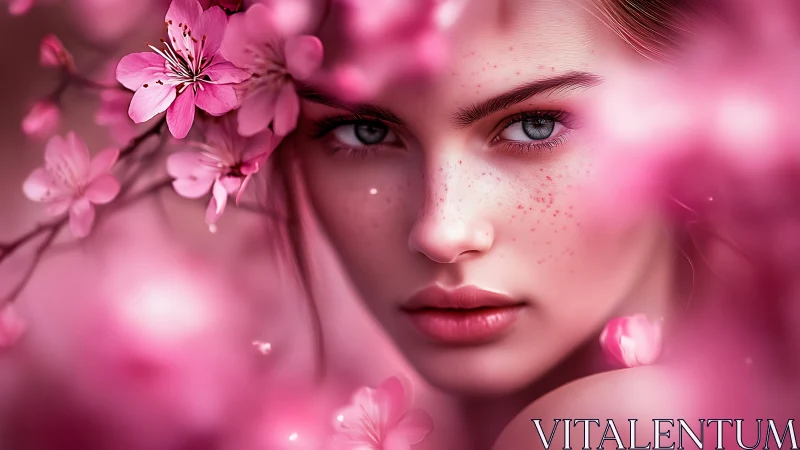 Blossom-kissed gaze in a dream-bright cherry bloom haze.