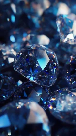 Cluster of blue faceted gemstones under soft light.