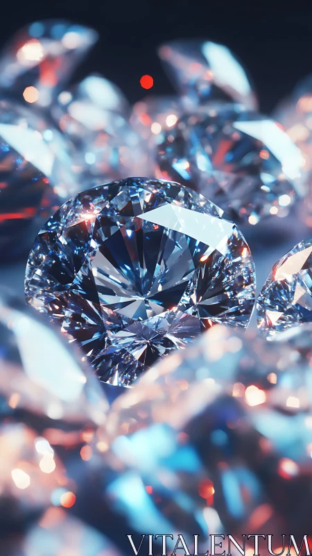 Brilliant cut diamond surrounded by glowing blurred gemstones