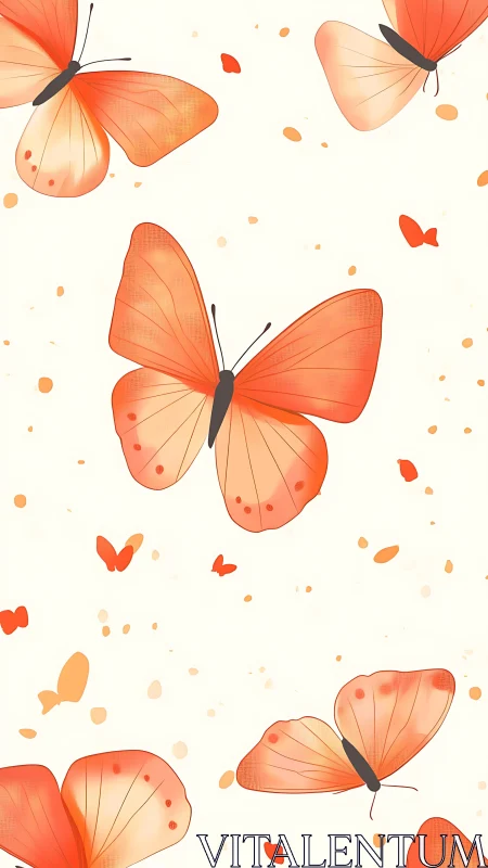 Gentle orange butterflies drift softly across pale skies