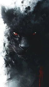 Shadow panther emerges from smoke with piercing red eyes