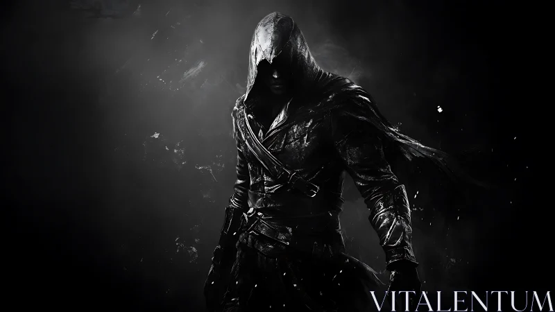 Shadowed rogue strides forward wrapped in stormy darkness