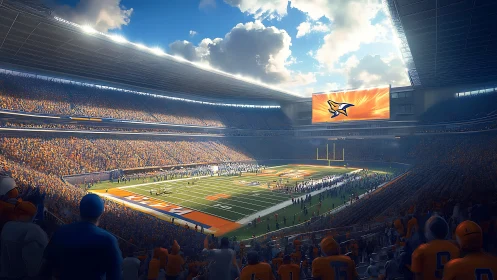 Roaring sunset stadium ignites a sea of orange fans. Period.