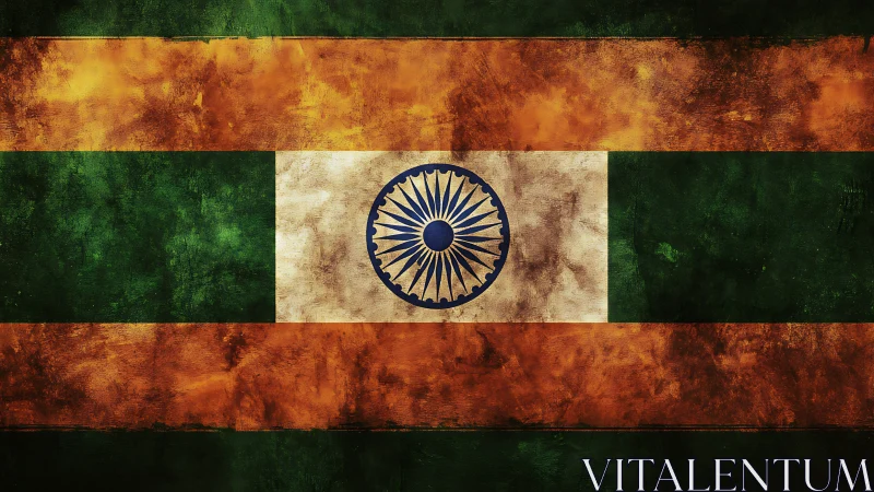 Textured Indian flag artwork with rustic, glowing colors.