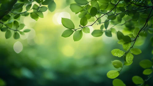 Lush Green Leaves in Soft Focus Nature Background, Tranquil Style.
