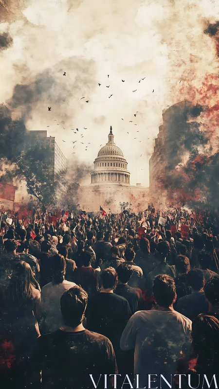 Crowd converges on neoclassical capitol amid smoke and turmoil