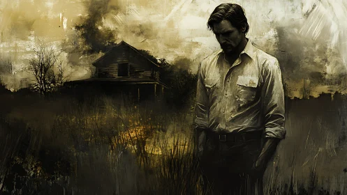 Brooding drifter haunted by a lonely farmhouse horizon.