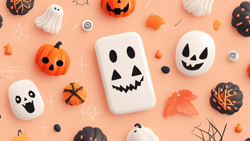 Playful Halloween ghosts and pumpkins brighten a soft scene