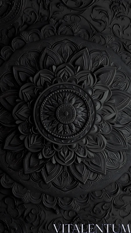 Monochrome embossed mandala relief with high-depth radial layering