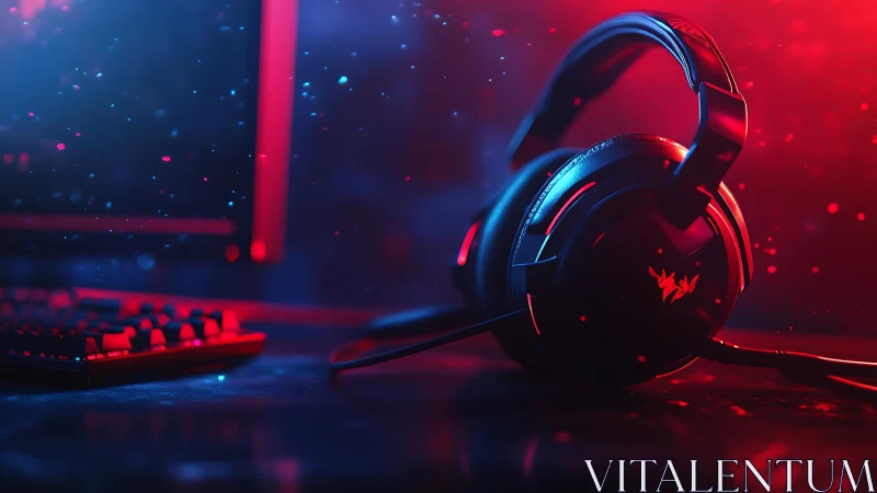 Neon-drenched gaming headset humming in digital twilight.