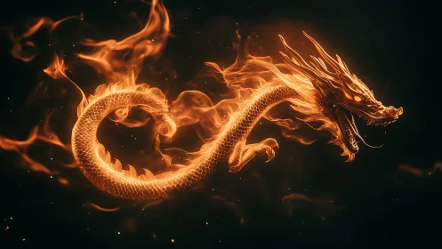 Thermodynamic serpentine dragon rendered in volatile flame geometry.