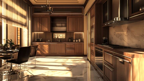 Sunlit wood and marble quietly rehearse a luxurious breakfast