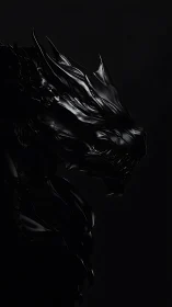 Black metallic dragon profile in low key lighting study.