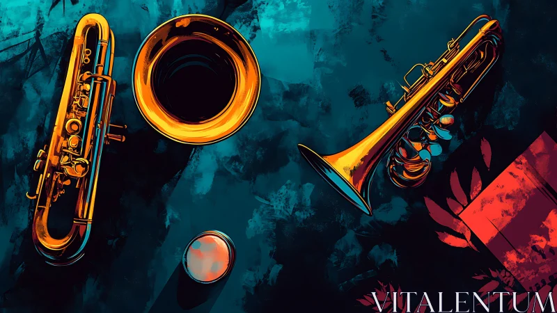 Brasswind geometry on teal ground with spectral contrast.