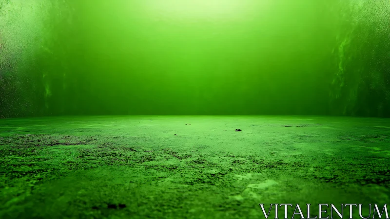 Minimalist green room with textured concrete floor.