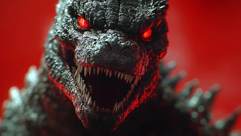 Digital reptilian creature head is rendered in sharp close-up