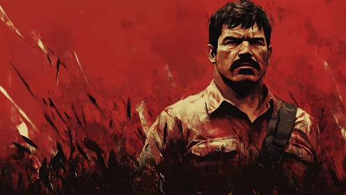 Stoic wanderer standing bold against a storm of red.