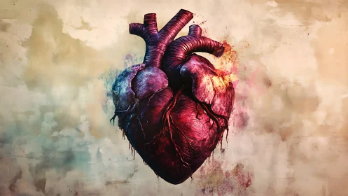 Anatomical Heart in Watercolor Splatter Art