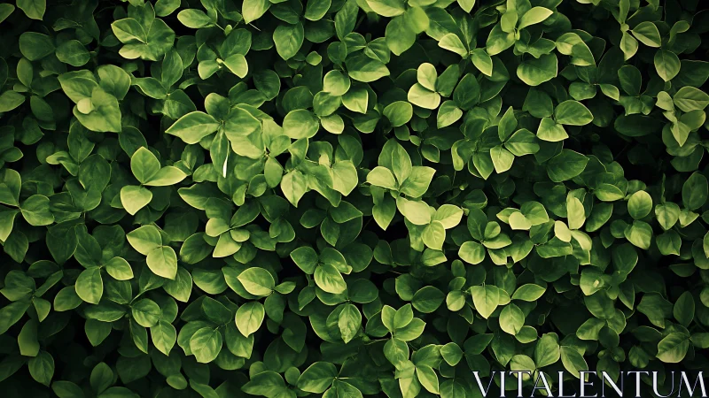 Dense overhead view records uniformly lit green foliage