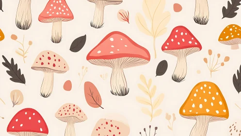 Whimsical mushroom pattern with soft autumn botanical accents.