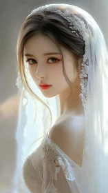 Luminous bridal portrait with hyperreal lace translucency focus.