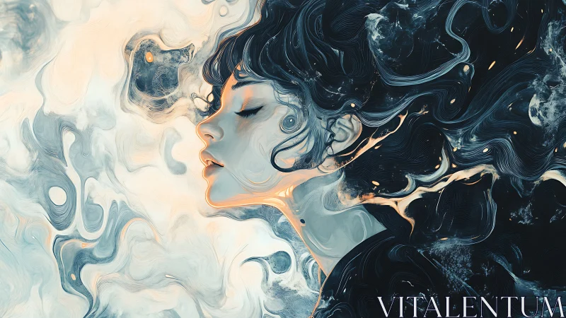 Dreambound portrait drifts through swirling cosmic currents.