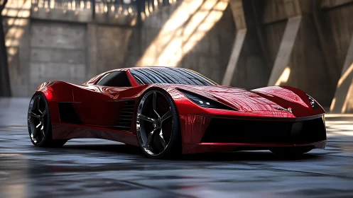 Computational render of red aerodynamic concept supercar profile.