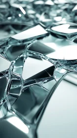 3D crystalline lattice of fractured glass surfaces in teal light.