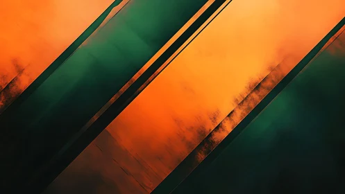 Abstract geometric art with green and orange diagonal shapes.