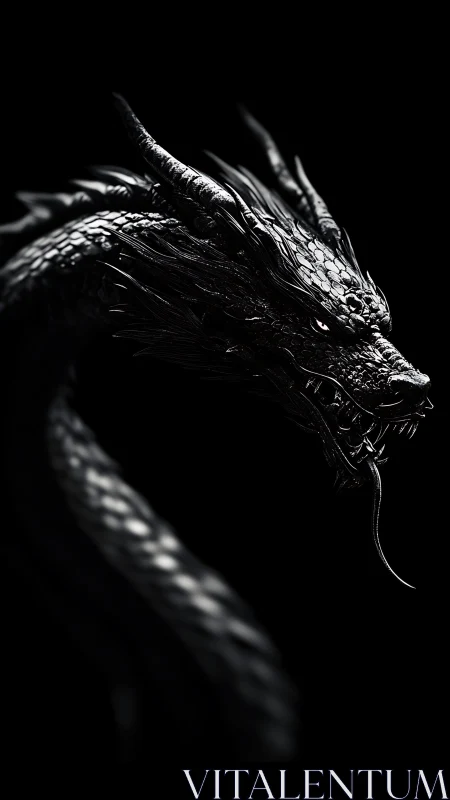 Midnight dragon coils in shadowy light and quiet power.