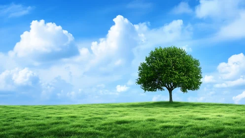 Solitary deciduous tree anchors luminous grassland horizon