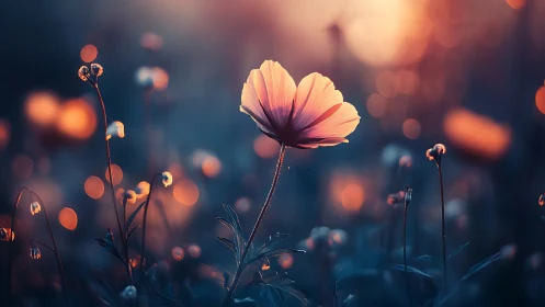 Cosmos Flowers Dreaming in Golden Sunset Bokeh.