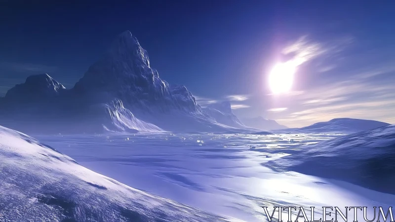 Glacial alpine massif under high-latitude solar scattering field.