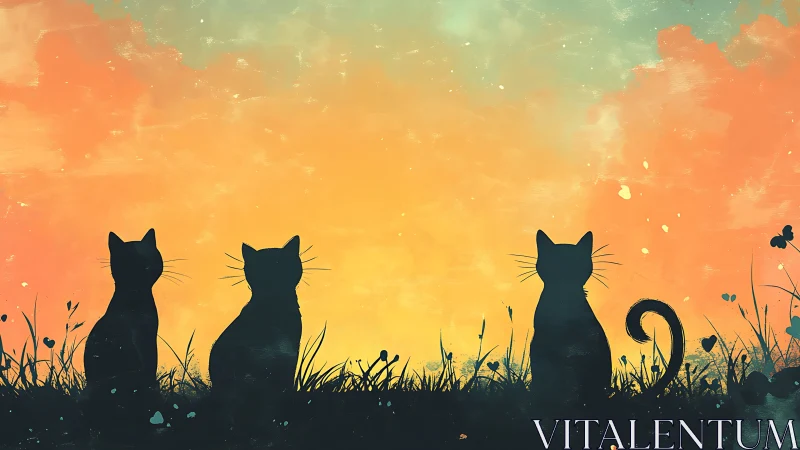 Three Shadow Cats Watch the Burning Sky.