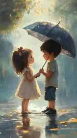 Two Hearts Under One Umbrella in the Rain.