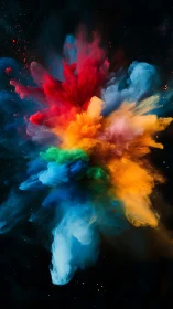 Vibrant color powder explodes in a dark cosmic void