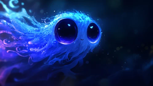 Bioluminescent jellylike entity rendered in deep blue light