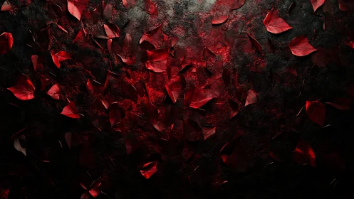Textured crimson foliage over dark stone substrate backdrop.
