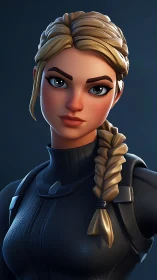 Blonde braided game heroine in tactical black suit.