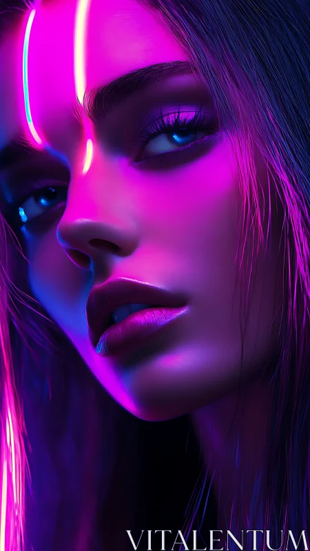 Neon-lit cyberpunk female portrait with magenta rim lighting