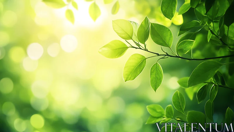 Sunlit Green Leaves with Soft Bokeh Background in Nature Style.