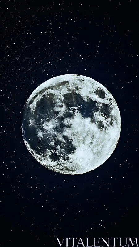 Full moon against dense star field in dark night sky.