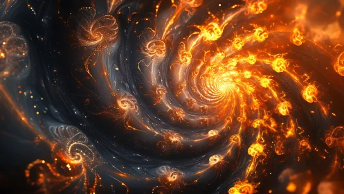 Spiral Emberstorm Galaxy Swirling Through Midnight Silence.
