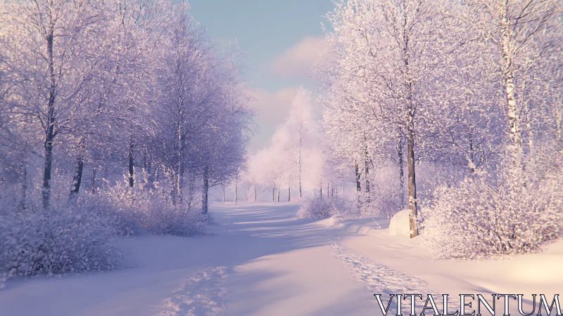 High-latitude winter corridor with volumetric snow illumination.