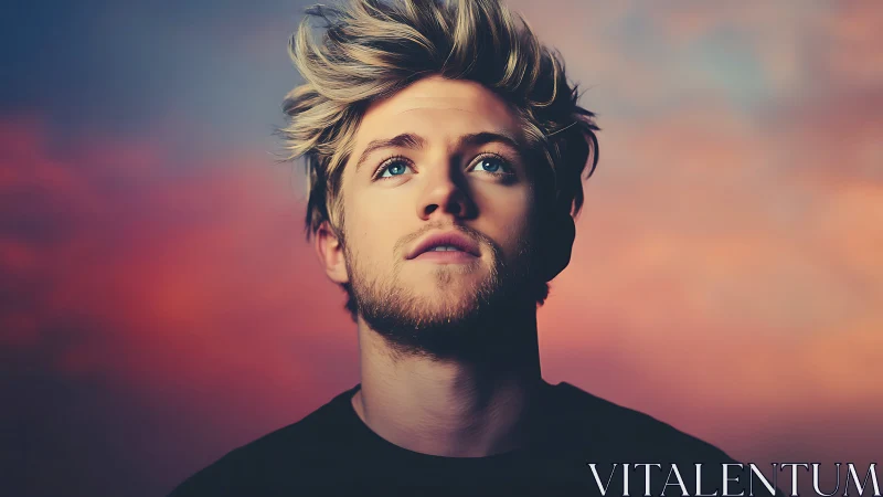 Sky-dusted dreamer studies the painted evening clouds